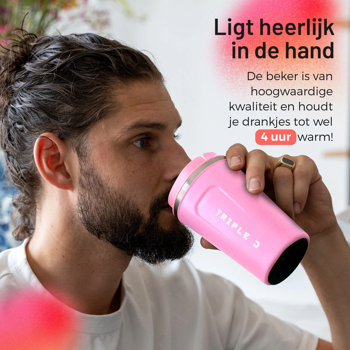 Triple J® Koffiebeker To Go - Thermosbeker - BPA & Lekvrij - 380ml - Roze 4 Triple J® Koffiebeker To Go - Thermosbeker - BPA & Lekvrij - 380ml - Roze - Afbeelding 2
