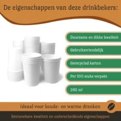 Drinkbeker Wit - Koffiebeker - Kartonnen Beker - 265ml - 100 Stuks - Wegwerpbeker - Papieren Beker - To-Go -Keuken Benodigdheden Winkel 1200x1200 2301