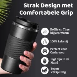 Mmoods Thermosbeker Voor Koffie En Thee 380ml - Koffiebeker To Go - Reisbeker Voor Auto - Herbruikbare Drinkfes Voor Warme En Koude Dranken - Ecologische Thermoskan Zwart Geschenk -Keuken Benodigdheden Winkel 1200x1200 2355