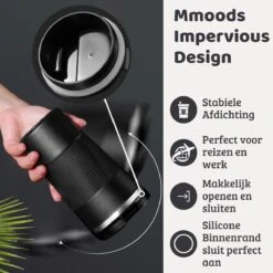 Mmoods Thermosbeker Voor Koffie En Thee 380ml - Koffiebeker To Go - Reisbeker Voor Auto - Herbruikbare Drinkfes Voor Warme En Koude Dranken - Ecologische Thermoskan Zwart Geschenk -Keuken Benodigdheden Winkel 1200x1200 2356