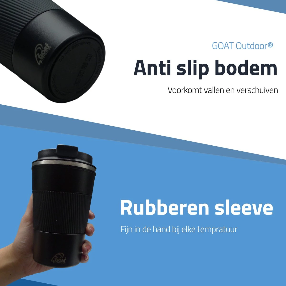 GOAT Outdoor RVS Koffiebeker To Go - Thermosbeker - Theebeker - Reisbeker - Lekvrij - 380ml - Zwart 5 GOAT Outdoor RVS Koffiebeker To Go - Thermosbeker - Theebeker - Reisbeker - Lekvrij - 380ml - Zwart - Afbeelding 3