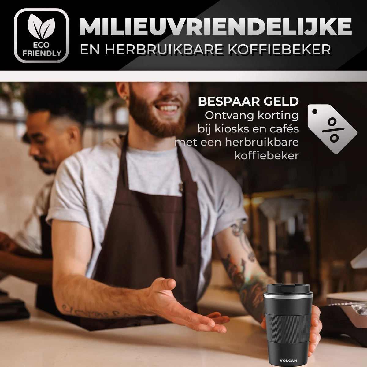 Volcan RVS Koffiebeker To Go Met Sleeve - Thermosbeker - Theebeker - Coffee - Zwart 7 Volcan RVS Koffiebeker To Go Met Sleeve - Thermosbeker - Theebeker - Coffee - Zwart - Afbeelding 5