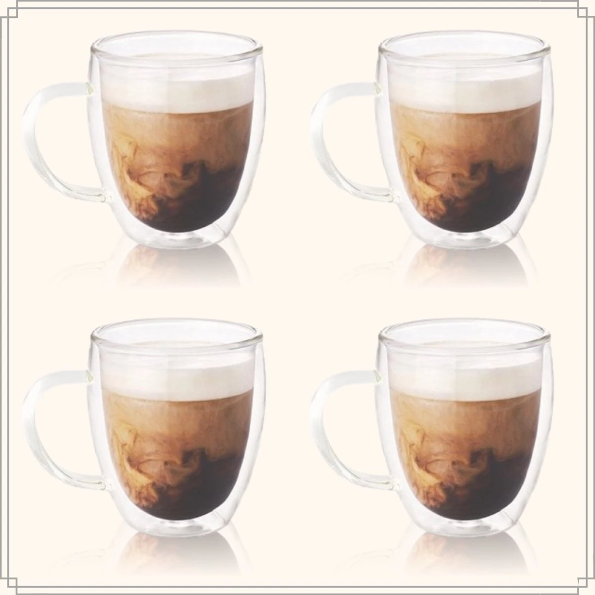 OTIX Dubbelwandige Koffieglazen - Koffiekopjes - 180 Ml - Set Van 4 - Transparant - Latte Macchiato Glazen 4 OTIX Dubbelwandige Koffieglazen - Koffiekopjes - 180 Ml - Set Van 4 - Transparant - Latte Macchiato Glazen - Afbeelding 2