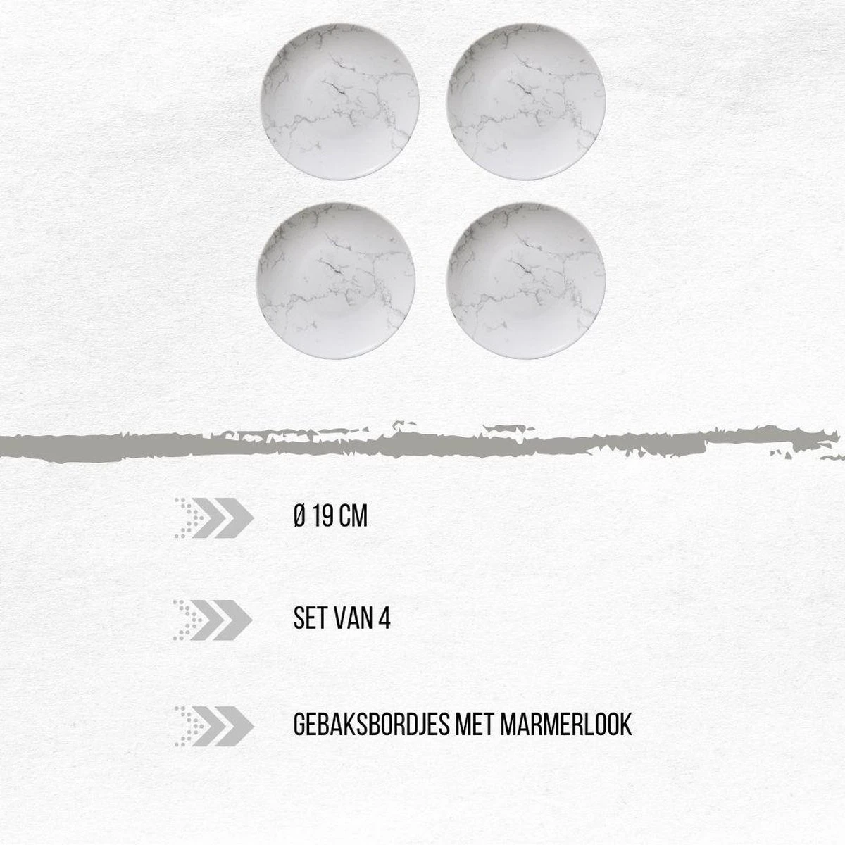 Orange85 Gebaksbordjes - Taart - 4 Stuks - Wit - 19cm - Marmer 4 Orange85 Gebaksbordjes - Taart - 4 Stuks - Wit - 19cm - Marmer - Afbeelding 2