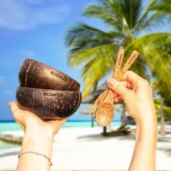 Ecowize Coconut Bowls (Set Van 3) - Kokosnoot Kom & Schaal - Met 3 Lepels, 3 Vorken En 8 Bamboe Rietjes - Zero Waste & Herbruikbaar - Duurzaam Cadeau -Keuken Benodigdheden Winkel 1200x1200 2824