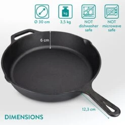 Navaris Gietijzeren Koekenpan - Braadpan Van Gietijzer - Ronde Skillet - Geschikt Voor Alle Warmtebronnen - Ø 30 Cm - Ovenbestendig Tot 260 Graden -Keuken Benodigdheden Winkel 1200x1200 440