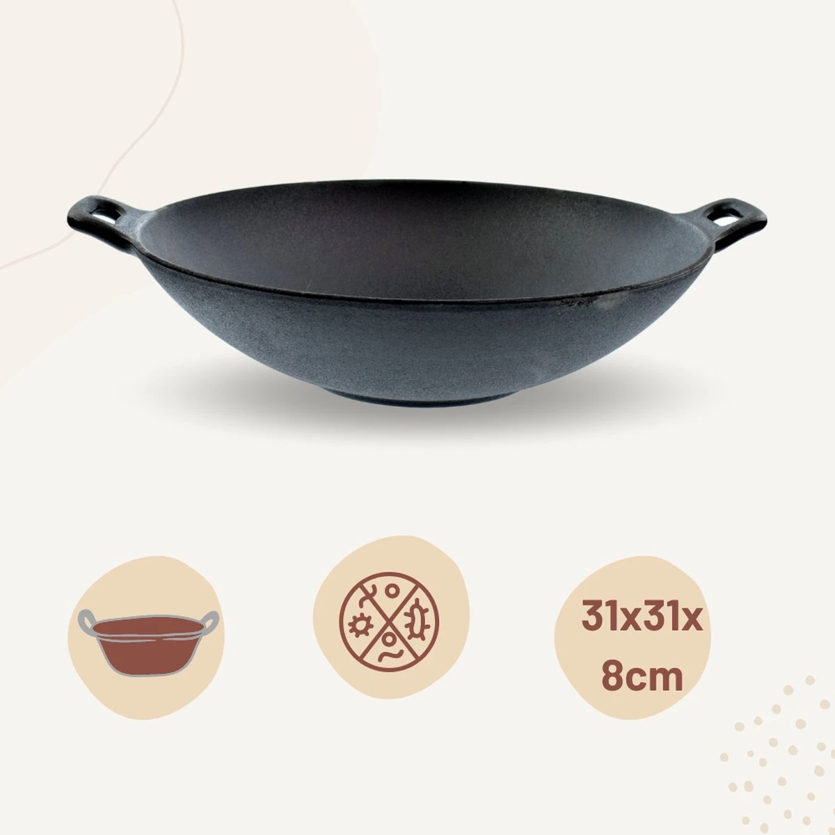 Orange85 Gietijzeren Wokpan - Alle Warmtebronnen - Inductie - Wok - Zwart - 31cm - Gietijzer - Wokpannen 7 Orange85 Gietijzeren Wokpan - Alle Warmtebronnen - Inductie - Wok - Zwart - 31cm - Gietijzer - Wokpannen - Afbeelding 5