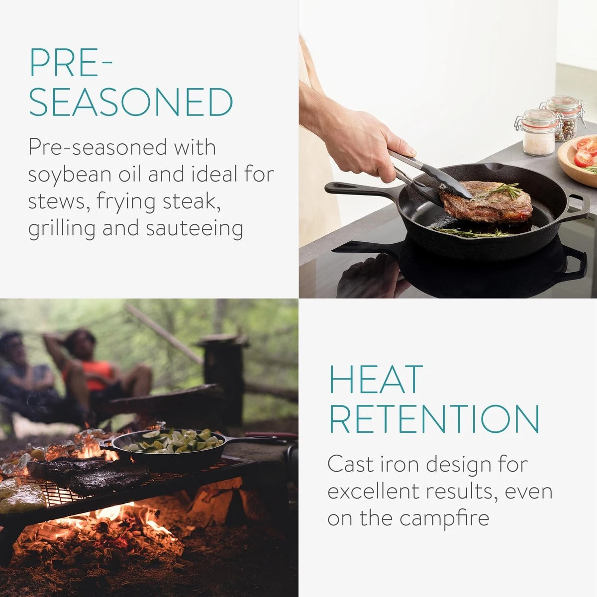 Navaris Gietijzeren Koekenpan - Braadpan Van Gietijzer - Ronde Skillet - Geschikt Voor Alle Warmtebronnen - Ø 25 Cm - Ovenbestendig Tot 260?graden 8 Navaris Gietijzeren Koekenpan - Braadpan Van Gietijzer - Ronde Skillet - Geschikt Voor Alle Warmtebronnen - Ø 25 Cm - Ovenbestendig Tot 260?graden - Afbeelding 6