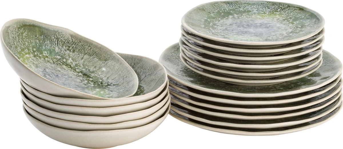 Lite-Body - Serviesset Chloé Wave - 6 Personen - 18 Delig - Groen Grijs Reliëf 4 Lite-Body - Serviesset Chloé Wave - 6 Personen - 18 Delig - Groen Grijs Reliëf - Afbeelding 2