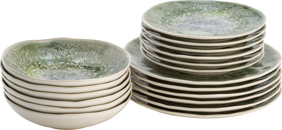 Lite-Body - Serviesset Chloé Wave - 6 Personen - 18 Delig - Groen Grijs Reliëf 3 Lite-Body - Serviesset Chloé Wave - 6 Personen - 18 Delig - Groen Grijs Reliëf