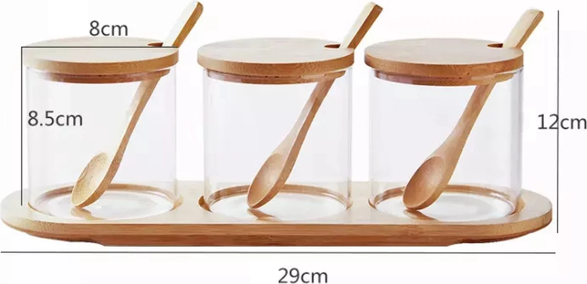Suikerpot Met Deksel - Suikerbus - Vooraadpotten Glas En Hout - Voro Serveren Koffie & Thee - Set Van 3 5 Suikerpot Met Deksel - Suikerbus - Vooraadpotten Glas En Hout - Voro Serveren Koffie & Thee - Set Van 3 - Afbeelding 3