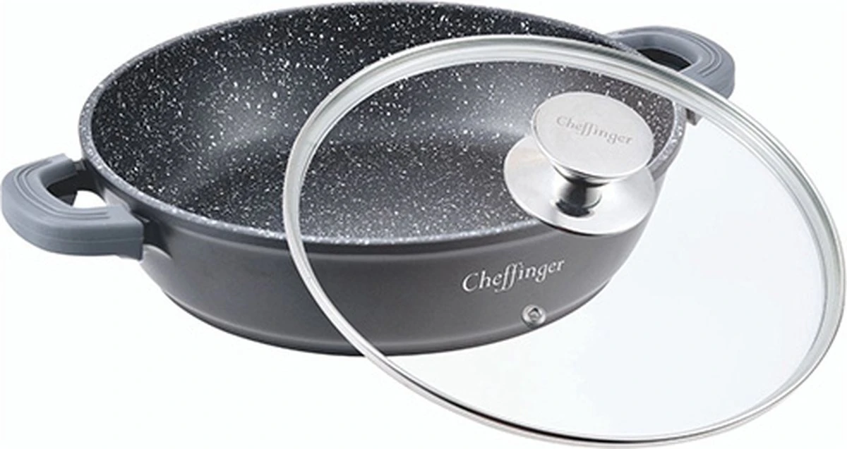 Cheffinger 28cm Lage Kookpot / Braadpan - CF-SC28 5 Cheffinger 28cm Lage Kookpot / Braadpan - CF-SC28 - Afbeelding 3