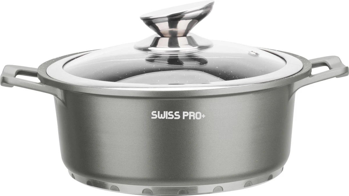 Swiss Pro+ | Set 14 Delige Pannenset | Inductie - Pannensets - Glazen Deksel - Met Afneembare Handgreep - Marmeren Interieur -PFAS-vrij | Grey / Silver 10 Swiss Pro+ | Set 14 Delige Pannenset | Inductie - Pannensets - Glazen Deksel - Met Afneembare Handgreep - Marmeren Interieur -PFAS-vrij | Grey / Silver - Afbeelding 8