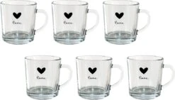 Theeglas Set Van 6 Theeglazen Theeglas 250 Ml Transparant Glas Hart Love Theemok
