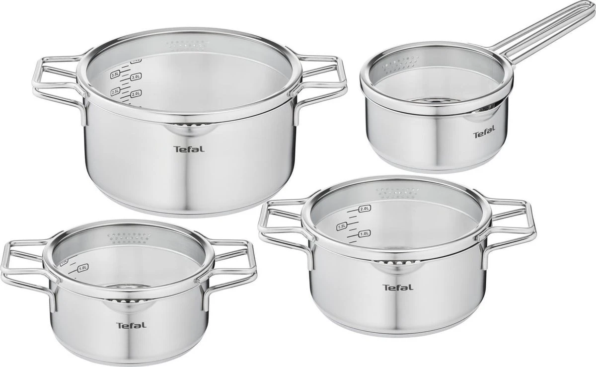 Tefal Nordica Pannenset 4 Delig - Steelpan Ø16 Cm & Kookpan Ø 18 + Ø 20 + Ø 24 Cm 3 Tefal Nordica Pannenset 4 Delig - Steelpan Ø16 Cm & Kookpan Ø 18 + Ø 20 + Ø 24 Cm
