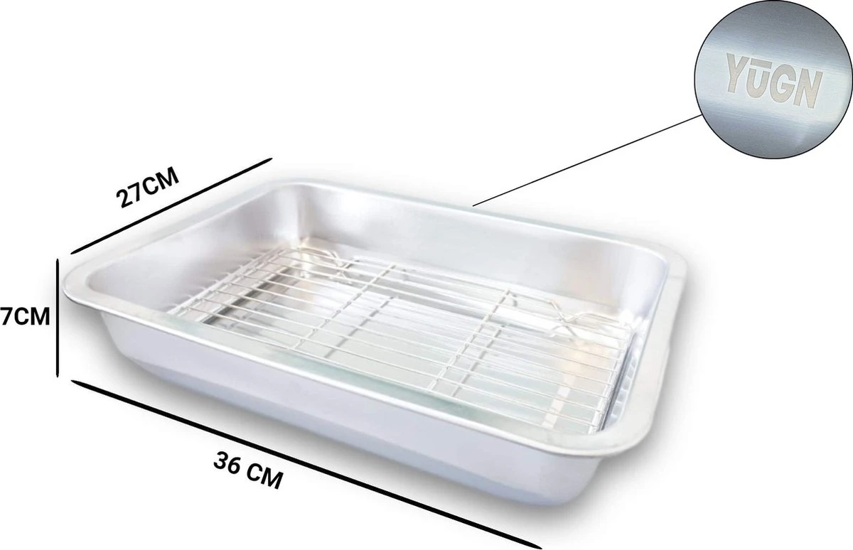 YUGN Braadslede Ovenschaal Braadslee Oven - Braadslede Met Rooster Voor Ovengerechten - Roestvrijstaal En 36x27x7CM - Cadeau Tip 4 YUGN Braadslede Ovenschaal Braadslee Oven - Braadslede Met Rooster Voor Ovengerechten - Roestvrijstaal En 36x27x7CM - Cadeau Tip - Afbeelding 2