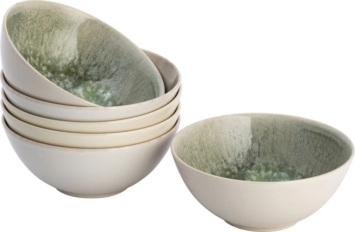 Lite-Body Kom Hermes - 500ml - Set Van 6 - Groen Reliëf 3 Lite-Body Kom Hermes - 500ml - Set Van 6 - Groen Reliëf