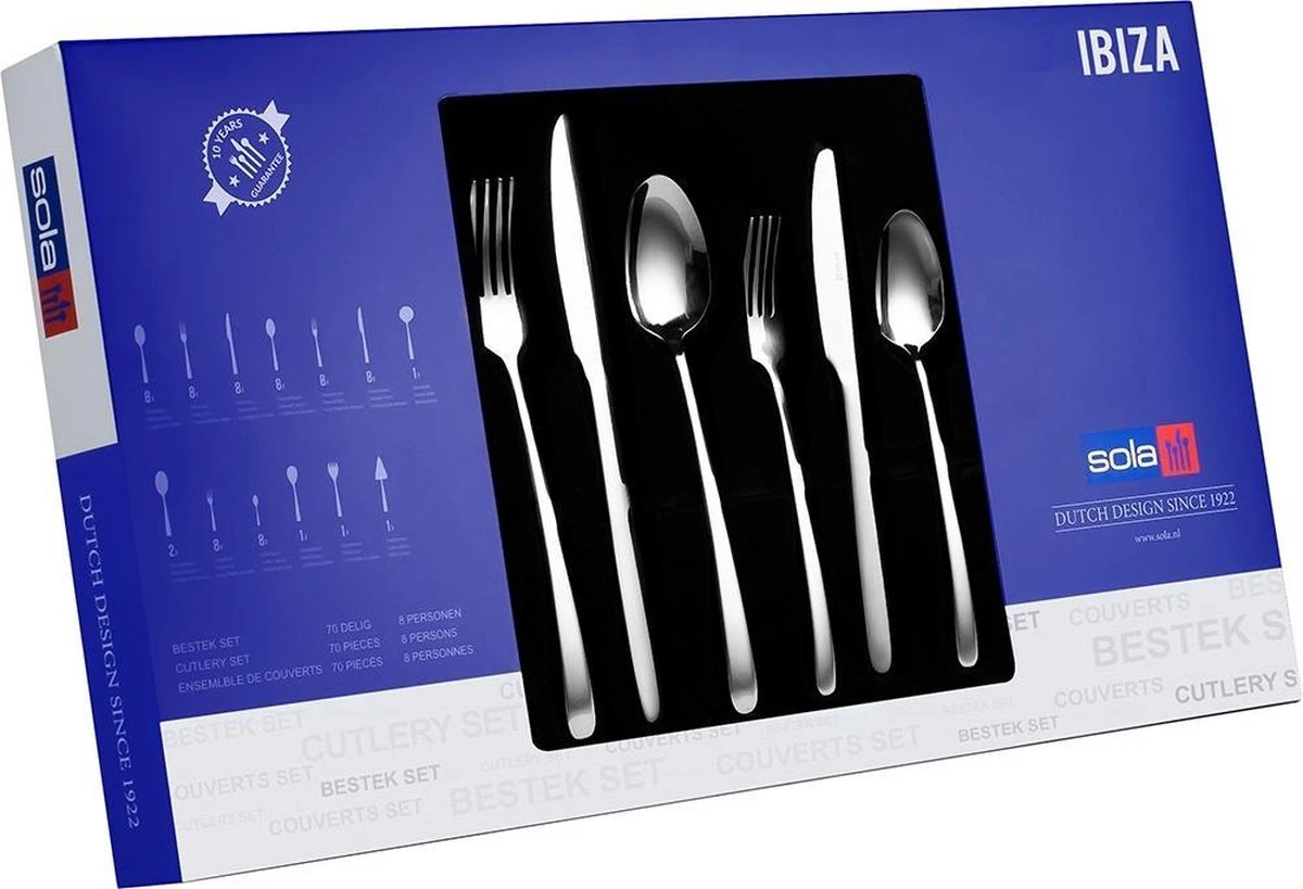 Sola Bestekset Ibiza - Economy - 8 Persoons - 70 Delig - Zilver Chroomstaal 18/0 - RVS 4 Sola Bestekset Ibiza - Economy - 8 Persoons - 70 Delig - Zilver Chroomstaal 18/0 - RVS - Afbeelding 2