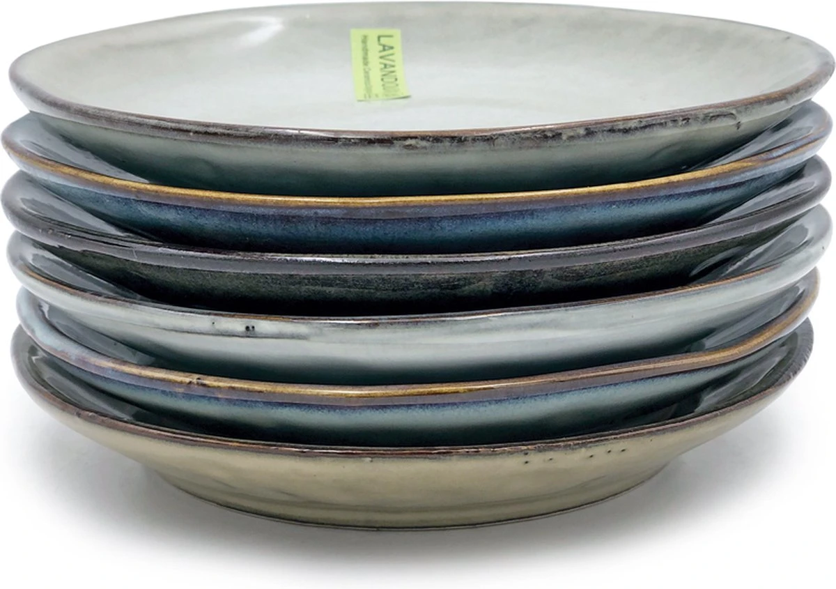 Lavandoux - Gebaksbordjes - Petit Fours - Ø14 Cm - Beige/Grijs - Set Van 6 3 Lavandoux - Gebaksbordjes - Petit Fours - Ø14 Cm - Beige/Grijs - Set Van 6