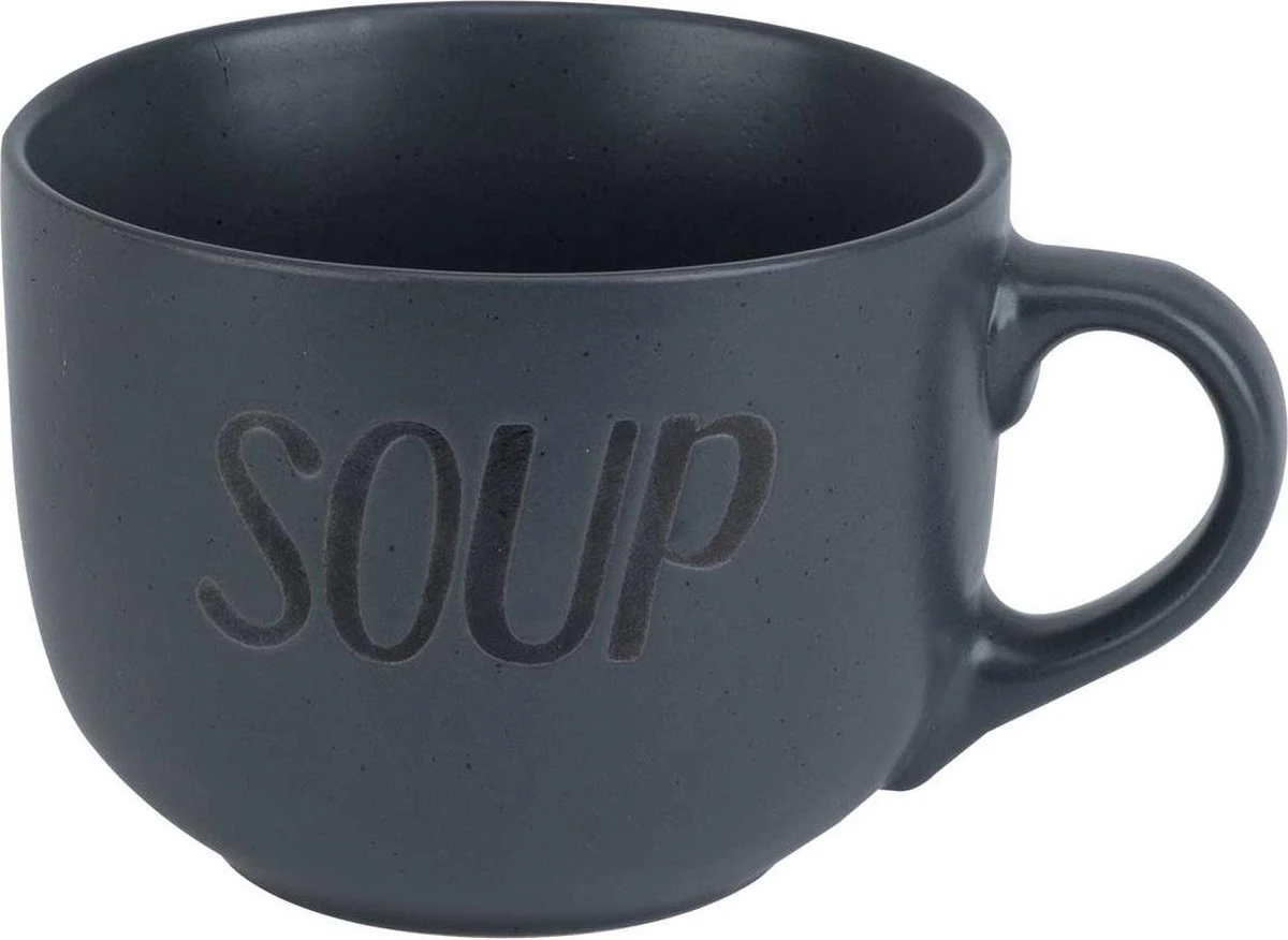 Cosy&Trendy Soepkom 'Soup' Met Een Oor - 51 Cl - Antraciet - Set-6 3 Cosy&Trendy Soepkom 'Soup' Met Een Oor - 51 Cl - Antraciet - Set-6