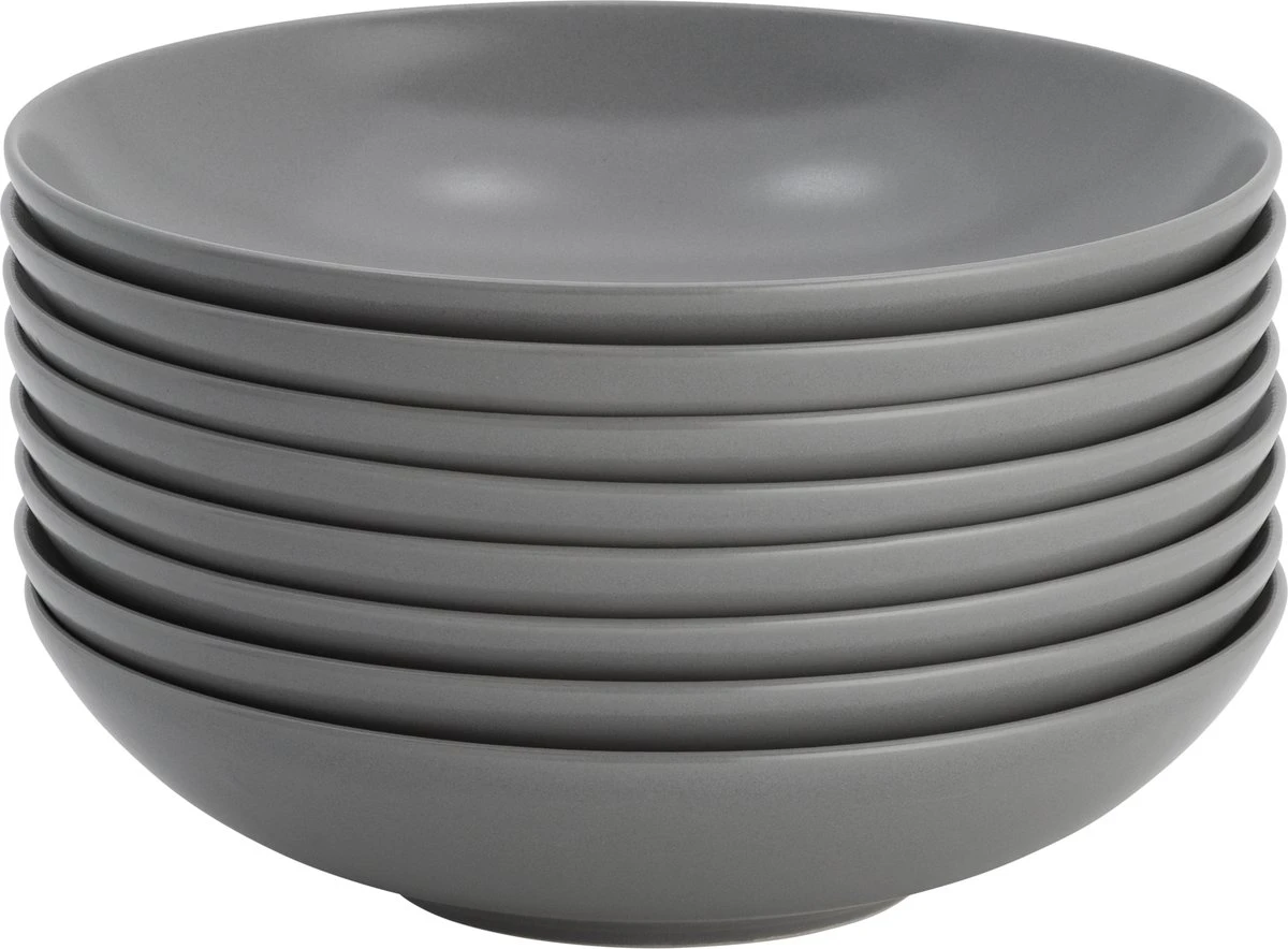 Lite-Body Hermes Pastabord - Set Van 8 Stuks - Ø 21 Cm - Aardewerk - Grijs Mat 3 Lite-Body Hermes Pastabord - Set Van 8 Stuks - Ø 21 Cm - Aardewerk - Grijs Mat