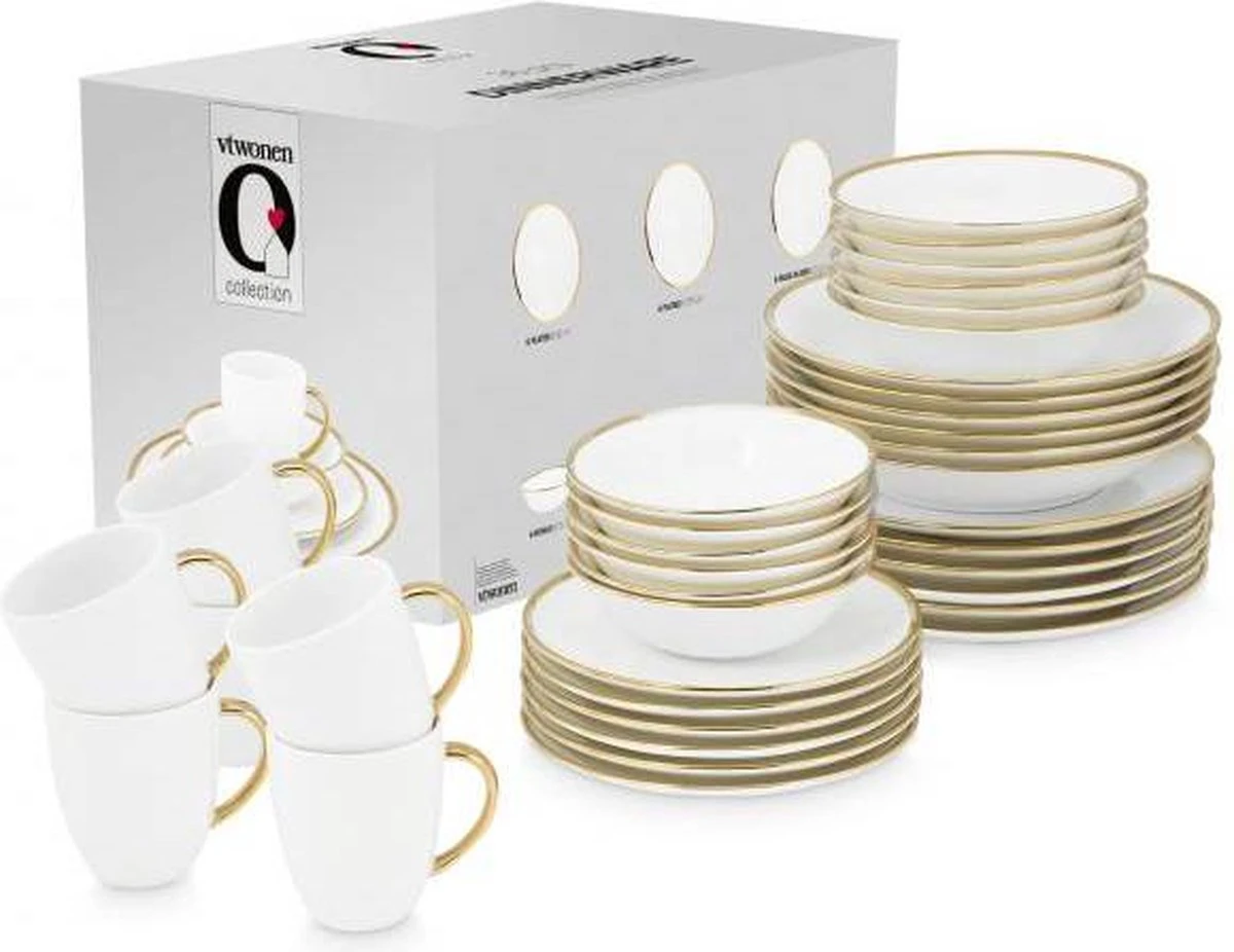 Vtwonen Serviesset - Wit/Goud - Porselein - 36-Delig 3 Vtwonen Serviesset - Wit/Goud - Porselein - 36-Delig