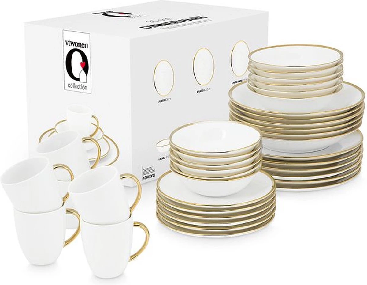 Vtwonen Serviesset - Wit/Goud - Porselein - 36-Delig 9 Vtwonen Serviesset - Wit/Goud - Porselein - 36-Delig - Afbeelding 7