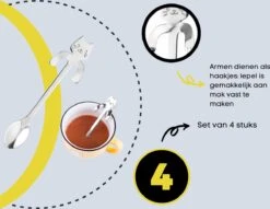 4 Theelepels Hangende Kat - Katten Koffielepel - RVS - Zilverkleurig -Keuken Benodigdheden Winkel 1200x930