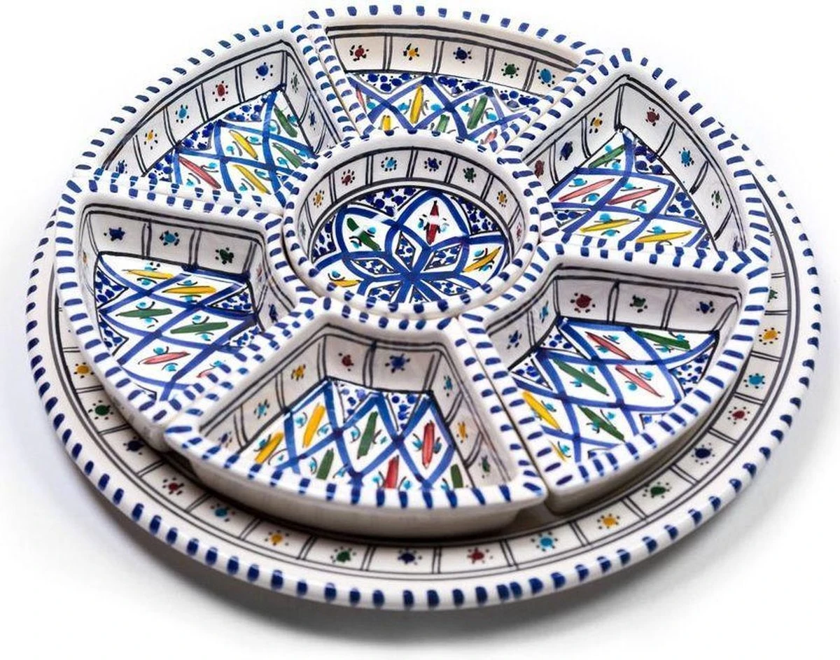 Marokkaanse 8-delige Handgemaakt Ronde Serveer- En Dipset 4 Marokkaanse 8-delige Handgemaakt Ronde Serveer- En Dipset - Afbeelding 2
