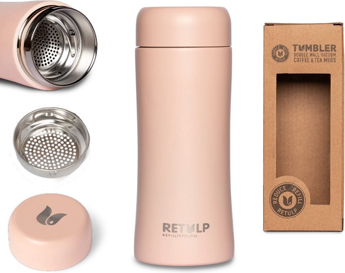 Retulp - Tumbler Thermosbeker – Champagne Pink – 300 Ml - Thermosfles - Roze 3 Retulp - Tumbler Thermosbeker – Champagne Pink – 300 Ml - Thermosfles - Roze