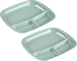 Set Van 4x Stuks Camping/fondu/bbq Kunststof Borden 3-vaks Groen 21 X 24 Cm - Fonduebord - Gourmetbord - Barbecuebord