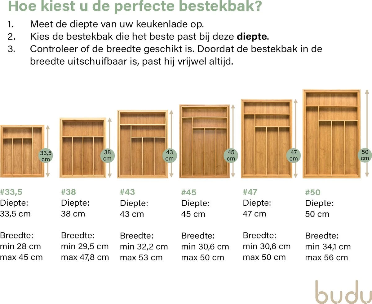 Budu Uitschuifbare Bamboe Bestekbak #33,5 (33,5 Cm Diep) - Bestekcassette Hout - Besteklade - 33,5 X 28 - 45 Cm - 5/7 Vakken 4 Budu Uitschuifbare Bamboe Bestekbak #33,5 (33,5 Cm Diep) - Bestekcassette Hout - Besteklade - 33,5 X 28 - 45 Cm - 5/7 Vakken - Afbeelding 2