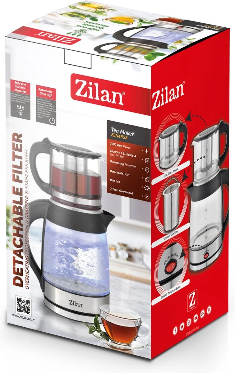 Zilan - 2 In 1 Theemaker En Waterkoker - Turkse Theepot Met Warmhoudfunctie - Caydanlik 7 Zilan - 2 In 1 Theemaker En Waterkoker - Turkse Theepot Met Warmhoudfunctie - Caydanlik - Afbeelding 5