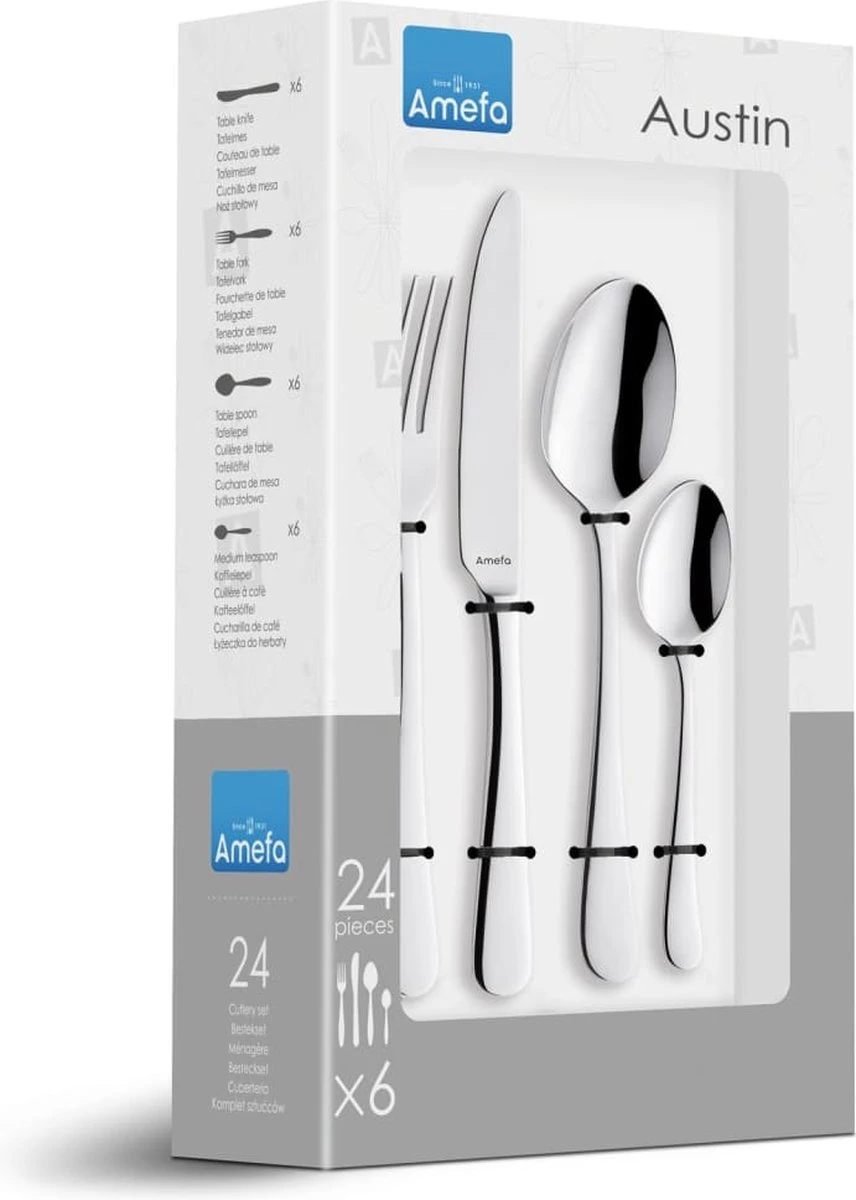 Amefa Austin Bestekset - 24 Delig - 6 Persoons - Zilver 7 Amefa Austin Bestekset - 24 Delig - 6 Persoons - Zilver - Afbeelding 5