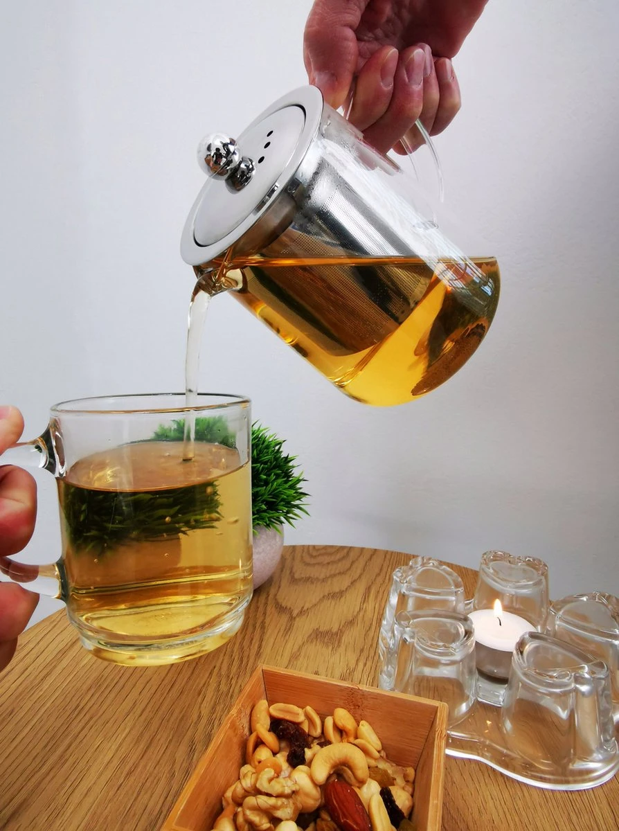 Glazen Theepot Met RVS Theefilter / Theezeef Inclusief Warmhouder ( Rechaud ) - Theelichthouder - Koffie Thee Coffee Tea Maker Luxe 4 Glazen Theepot Met RVS Theefilter / Theezeef Inclusief Warmhouder ( Rechaud ) - Theelichthouder - Koffie Thee Coffee Tea Maker Luxe - Afbeelding 2