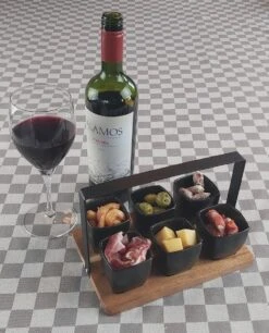 Mica Decorations - Luxe Tapas Set - 6 Zwarte Tapas Schaaltjes Op Houten Tapasplank - Servies - Borrelplank Olijfhout -Keuken Benodigdheden Winkel 969x1200 6